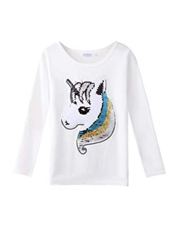 Girls Unicorn Shirts Short Sleeve Flip Sequin T-Shirt Tops