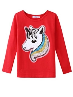 Girls Unicorn Shirts Short Sleeve Flip Sequin T-Shirt Tops