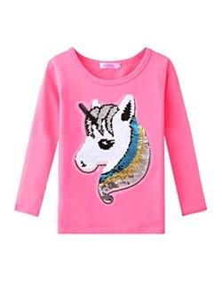 Girls Unicorn Shirts Short Sleeve Flip Sequin T-Shirt Tops