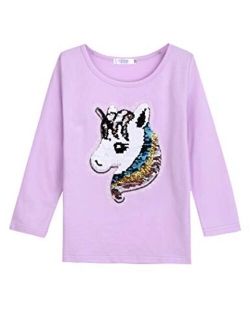 Girls Unicorn Shirts Short Sleeve Flip Sequin T-Shirt Tops