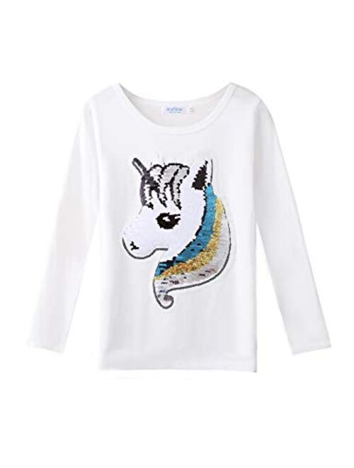 Arshiner Girls Unicorn Shirts Short Sleeve Flip Sequin T-Shirt Tops