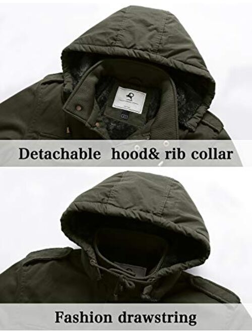 Uoiuxc Men's Winter Military Jacket Hooded Warm Faux Fur Lined Coat