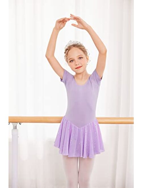 Arshiner Kid Girls Ballet Leotard with Skirt Short Sleeve Toddler Dance Dresses