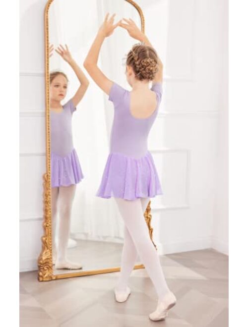 Arshiner Kid Girls Ballet Leotard with Skirt Short Sleeve Toddler Dance Dresses