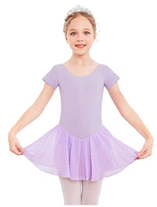 Arshiner Kid Girls Ballet Leotard with Skirt Short Sleeve Toddler Dance Dresses