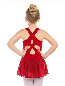 Kid Girls Hollow Back Ballet Leotard with Skirt Sleeveless Dance Dresses