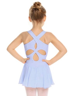 Kid Girls Hollow Back Ballet Leotard with Skirt Sleeveless Dance Dresses