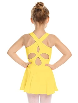 Kid Girls Hollow Back Ballet Leotard with Skirt Sleeveless Dance Dresses