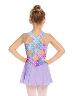 Kid Girls Hollow Back Ballet Leotard with Skirt Sleeveless Dance Dresses