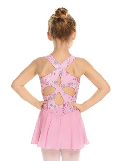 Kid Girls Hollow Back Ballet Leotard with Skirt Sleeveless Dance Dresses