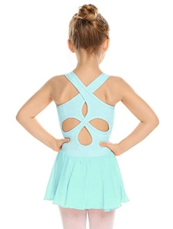 Kid Girls Hollow Back Ballet Leotard with Skirt Sleeveless Dance Dresses