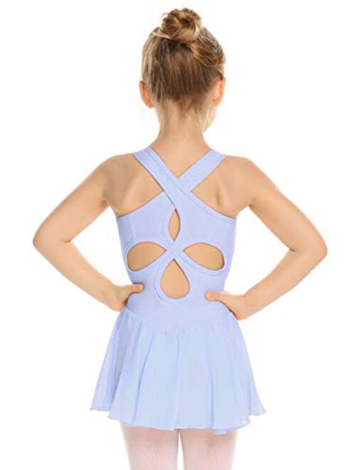 Arshiner Kid Girls Hollow Back Ballet Leotard with Skirt Sleeveless Dance Dresses