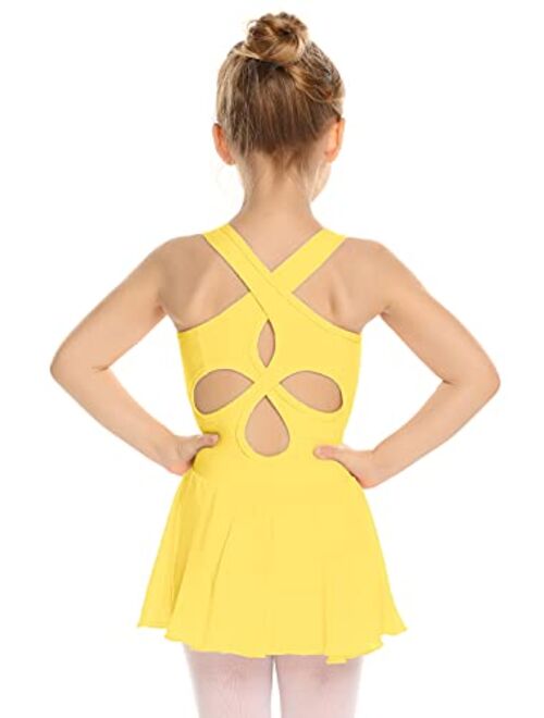 Arshiner Kid Girls Hollow Back Ballet Leotard with Skirt Sleeveless Dance Dresses