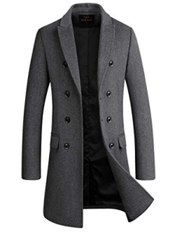 Men's Premium Wool Blend Double Breasted Long Pea Coat