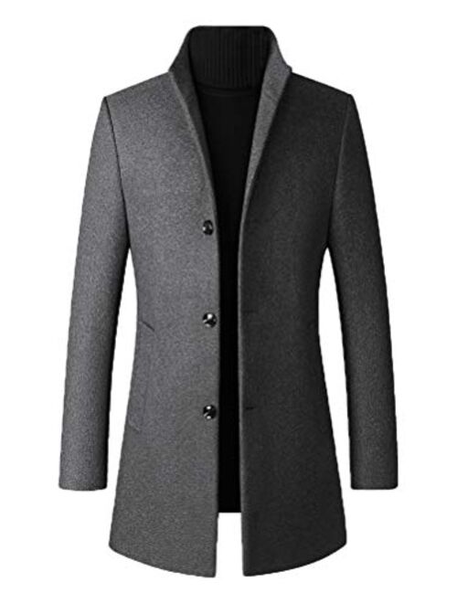 Mordenmiss Men's Wool Single Breasted Winter Trench Jacket Woolen Pea Coat