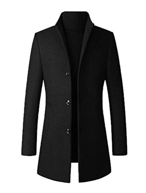 Mordenmiss Men's Wool Single Breasted Winter Trench Jacket Woolen Pea Coat