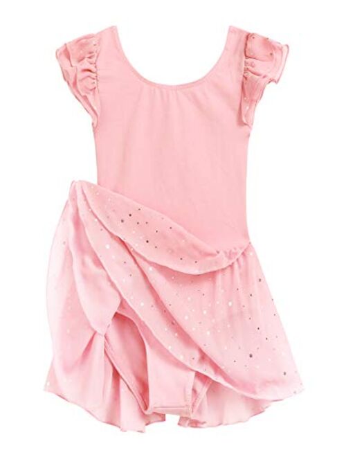 Arshiner Girls Ruffle Sleeve Ballet Dance Dress Tutu Skirted Leotard