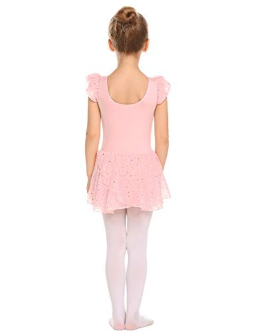 Arshiner Girls Ruffle Sleeve Ballet Dance Dress Tutu Skirted Leotard