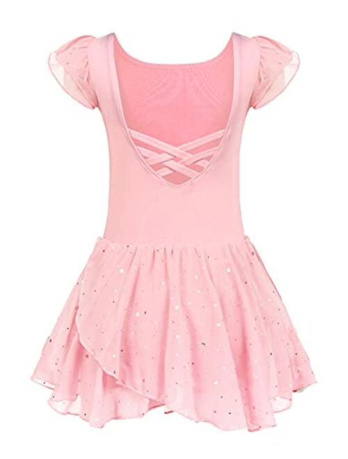 Arshiner Girls Ruffle Sleeve Ballet Dance Dress Tutu Skirted Leotard