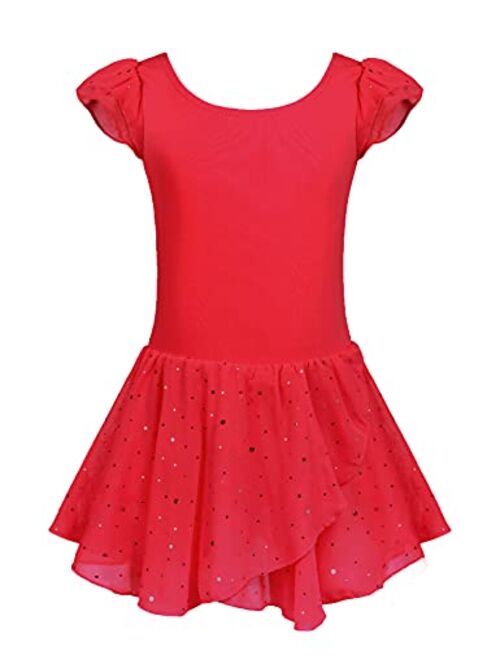 Arshiner Girls Ruffle Sleeve Ballet Dance Dress Tutu Skirted Leotard