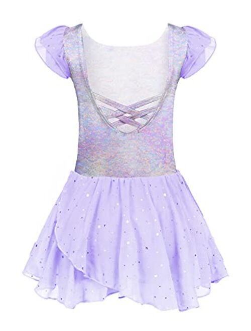 Arshiner Girls Ruffle Sleeve Ballet Dance Dress Tutu Skirted Leotard