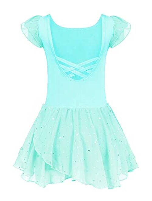 Arshiner Girls Ruffle Sleeve Ballet Dance Dress Tutu Skirted Leotard