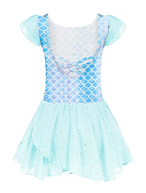 Arshiner Girls Ruffle Sleeve Ballet Dance Dress Tutu Skirted Leotard