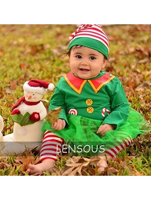 LENSOUS Baby Girls Newborn 1st Christmas Costume Tutu Dress Santa Claus Outfit Set