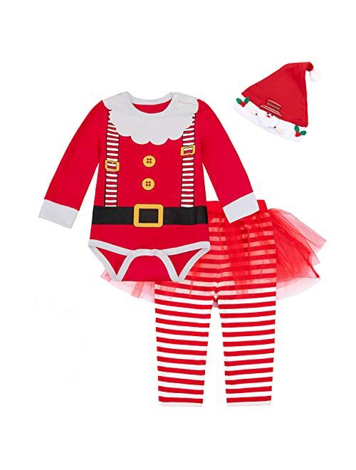 LENSOUS Baby Girls Newborn 1st Christmas Costume Tutu Dress Santa Claus Outfit Set