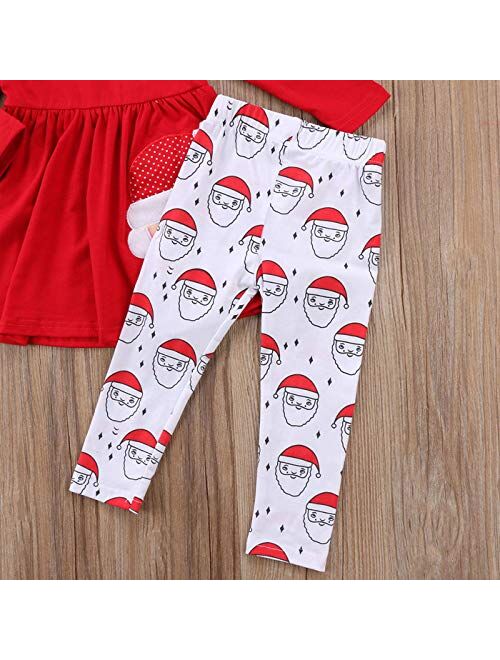 Avidqueen Christmas Party Clothing Set Toddler Baby Girls Princess Dress Tshirt + Santa Pant + Headband 3pcs Outfits