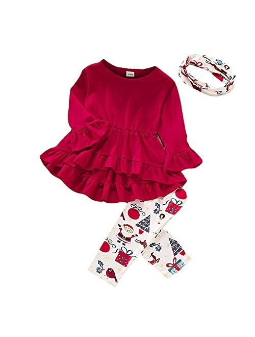 Avidqueen Christmas Party Clothing Set Toddler Baby Girls Princess Dress Tshirt + Santa Pant + Headband 3pcs Outfits