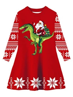 Funnycokid Little Girls Christmas Dress Xmas Gifts Knitted Sweater Dress Long Sleeve 2-9T