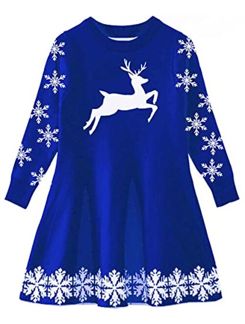 Funnycokid Little Girls Christmas Dress Xmas Gifts Knitted Sweater Dress Long Sleeve 2-9T