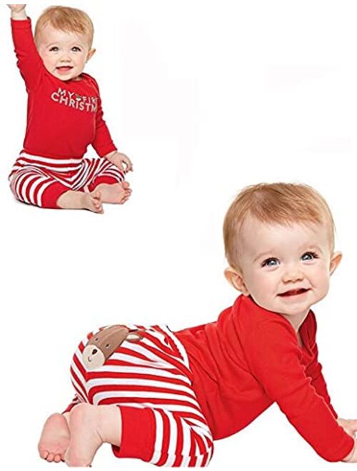 Von kilizo Baby Girl Christmas Outfit Baby Girl Long Sleeve Rompers Striped Pant Sets My First Christmas Baby Girl Outfit