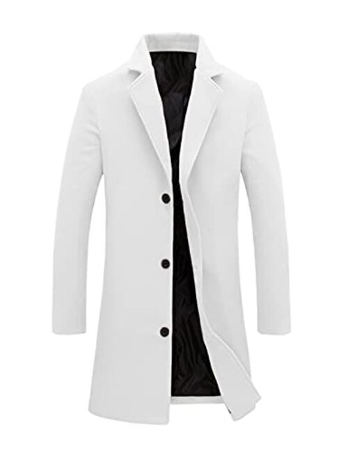 Tanming Men's Casual Lapel Collar Wool Blend Single Breasted Mid-Length Jacket Coats