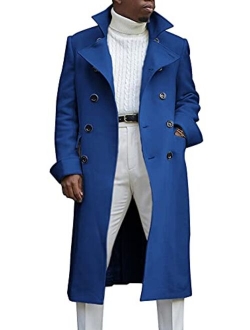 Men's British Style Double Breasted Heavyweight Mid Long Wool Pea Coat