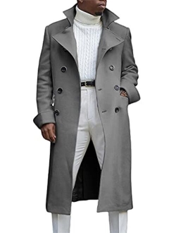 Men's British Style Double Breasted Heavyweight Mid Long Wool Pea Coat