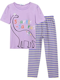 Girls Pajamas Soft Short Sleeve & Pants Cat PJs Set Sleepwear