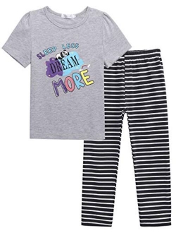 Girls Pajamas Soft Short Sleeve & Pants Cat PJs Set Sleepwear