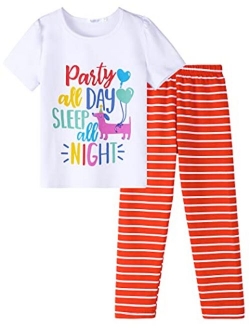 Girls Pajamas Soft Short Sleeve & Pants Cat PJs Set Sleepwear