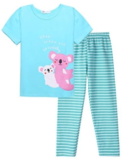 Girls Pajamas Soft Short Sleeve & Pants Cat PJs Set Sleepwear