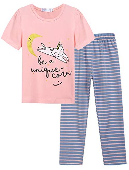 Arshiner Girls Pajamas Soft Short Sleeve & Pants Cat PJs Set Sleepwear