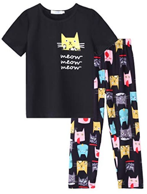 Arshiner Girls Pajamas Soft Short Sleeve & Pants Cat PJs Set Sleepwear