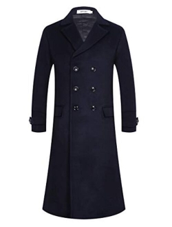 APTRO Men's Luxury Full Length Trench Coat Long Wool Overcoat Winter Windbreaker