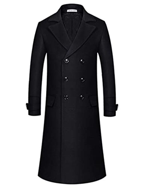 APTRO Men's Luxury Full Length Trench Coat Long Wool Overcoat Winter Windbreaker