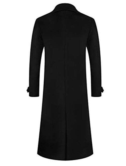 APTRO Men's Luxury Full Length Trench Coat Long Wool Overcoat Winter Windbreaker