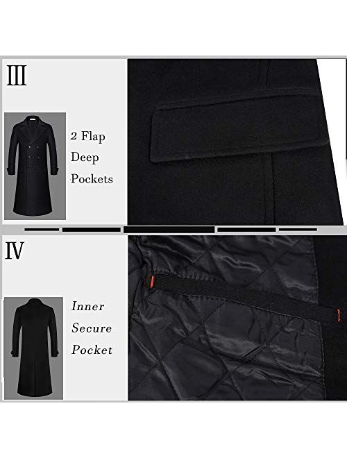 APTRO Men's Luxury Full Length Trench Coat Long Wool Overcoat Winter Windbreaker