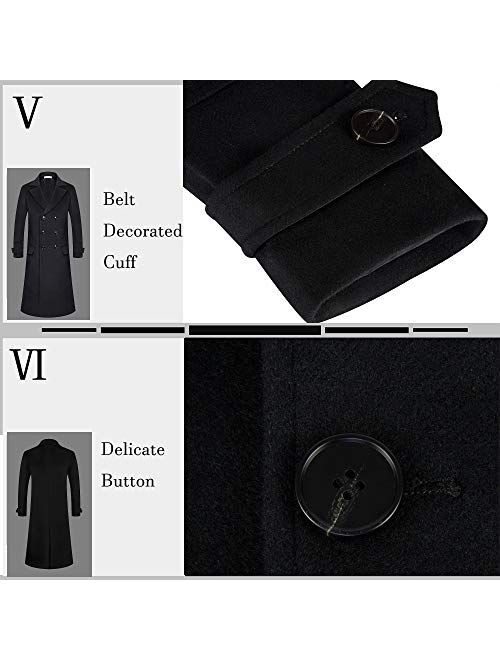 APTRO Men's Luxury Full Length Trench Coat Long Wool Overcoat Winter Windbreaker