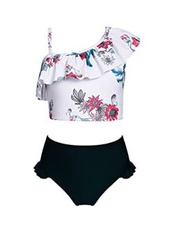 Girls Swimsuit Ruffles Flounce Printed Two Pieces Bikini Set Swimwear Bathing Suits