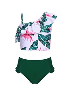 Girls Swimsuit Ruffles Flounce Printed Two Pieces Bikini Set Swimwear Bathing Suits